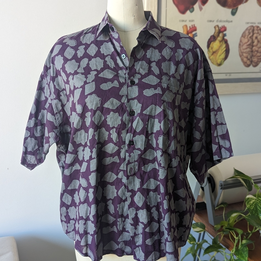 Batik print Mutiara Art Bali Authentic Vintage 80's Pure Cotton Summer Shirt XL